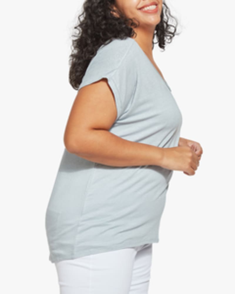 Front of a model wearing a size 1X Classic Scoopneck Top in Light Blue by Lysse New York. | dia_product_style_image_id:235950